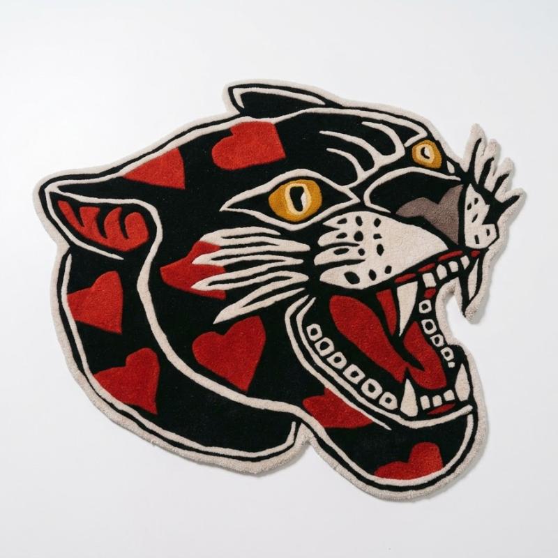 Wild Ember Rug – Black Panther with Red & Gold Accents Rugs