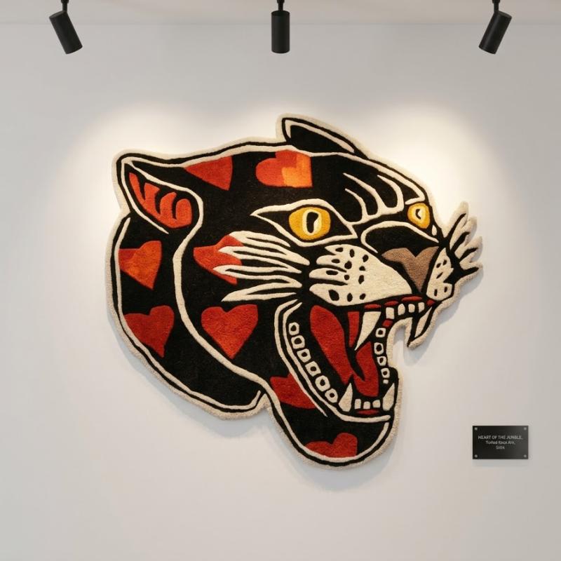 Wild Ember Rug – Black Panther with Red & Gold Accents Rugs