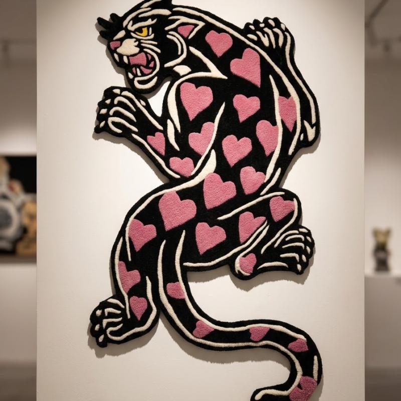 Pink Heart Panther Love Tufted Rug