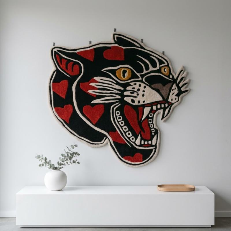 Wild Ember Rug – Black Panther with Red & Gold Accents Rugs