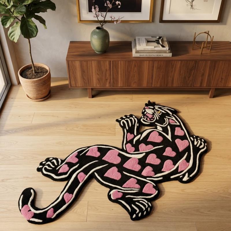 Pink Heart Panther Love Tufted Rug
