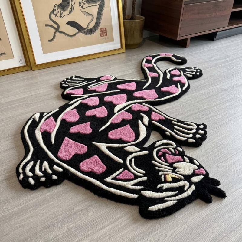 Pink Heart Panther Love Tufted Rug